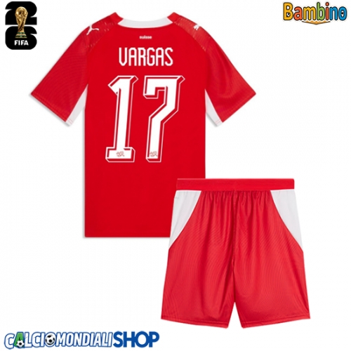 Maglie da calcio Svizzera Ruben Vargas #17 Prima Maglia Bambino Mondiali 2026  Manica Corta + Pantaloni corti)